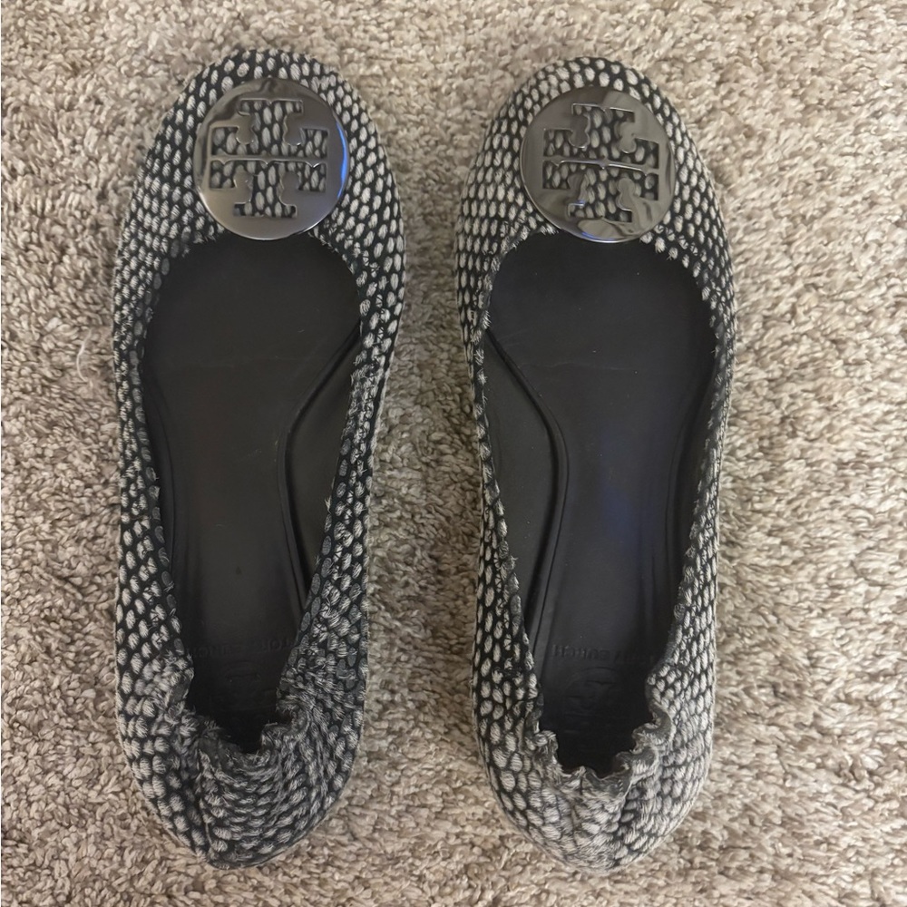 Tory Burch Black and White Logo Reva Ballet Flats